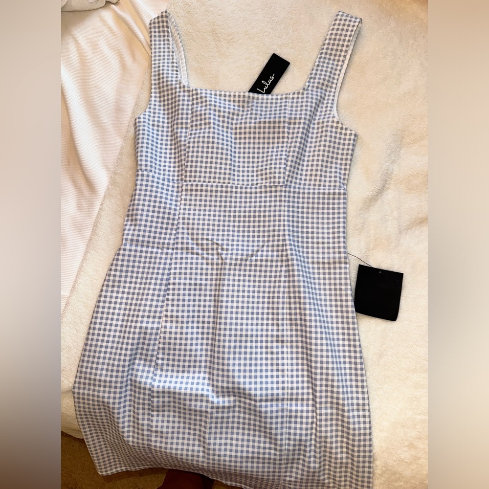 Bodycon light blue gingham patterned dress